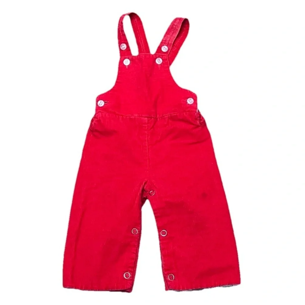 Vintage 80s 90s French Toast Red Corduroy Jumpsuit Overalls Baby 9M Lined